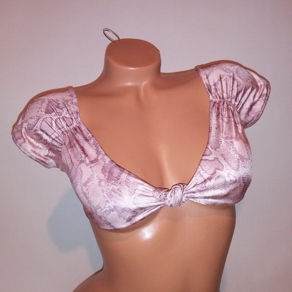 Victoria Secret Swim Bikini Top XS Pink Snakeskin Crop Shimmer Animal Print Remo - Picture 1 of 11